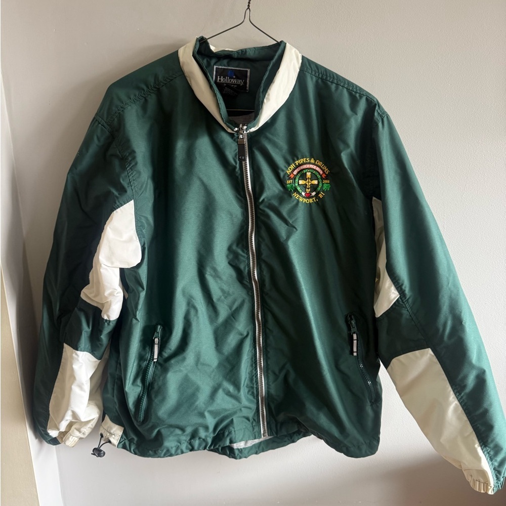 Holloway AOH Pipes & Drums Newport RI Jacket Green Embroidered Irish Windbreaker